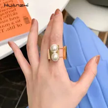 HUANZHI имитация жемчуга шикарный дизайн личности геометрические полые Преувеличенные Кольца для женщин девушек вечерние ювелирные изделия подарок