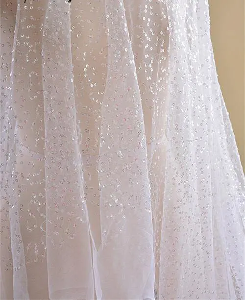 

Ivory Mesh Lace Sequined Fabric Gauze Lace Sequin Netting for Bridal Embroidered Tulle Fabric as Water Drop