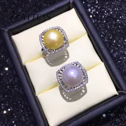 Кольцо из стерлингового серебра 925 натуральный пресноводный белый жемчуг кольцо для женщин Элегантный Циркон кольцо жемчужные украшения