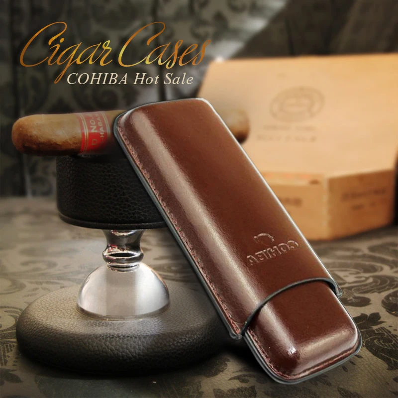 Чехол для сигары COHIBA из коричневой кожи с 2 трубками путешествий подходит