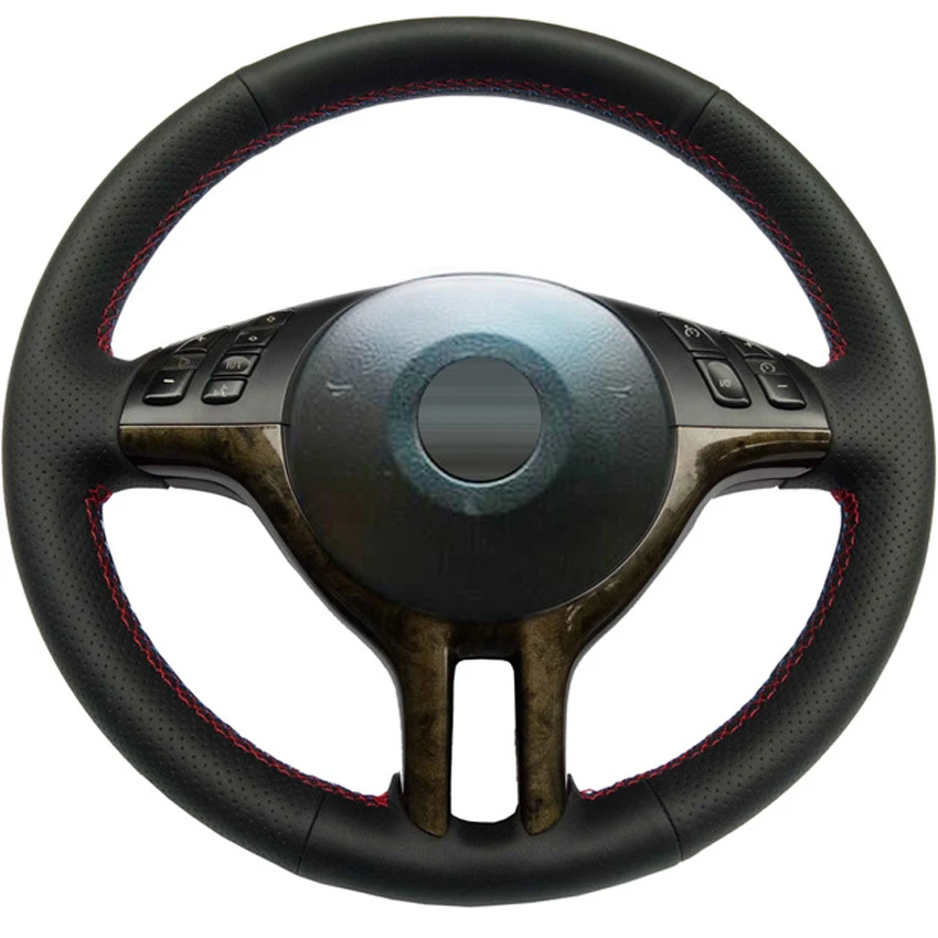 Черный PU Искусственная Кожа DIY ручной прошитой рулевого колеса автомобиля Обложка для BMW E39 E46 325i E53 X5