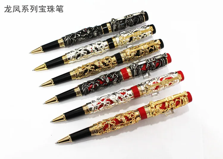 Jinhao, Роскошная золотая 3D Ручка-роллер с рисунком дракона и феникса, высококачественные металлические шариковые ручки для письма