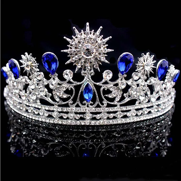 

Wedding Tiara Crown Queen women Bridal Silver Blue Stone hair accessories Headpiece Hair Jewelry Bride Accessories headband