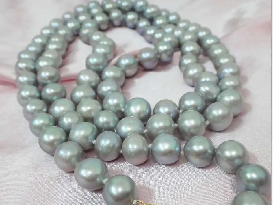 

DD Wholesale FREE SHIPPING HUGE 33"10-11MM NATURAL SOUTH SEA GENUINE SILVER GRAY ROUND PEARL NECKLACE 14KGP