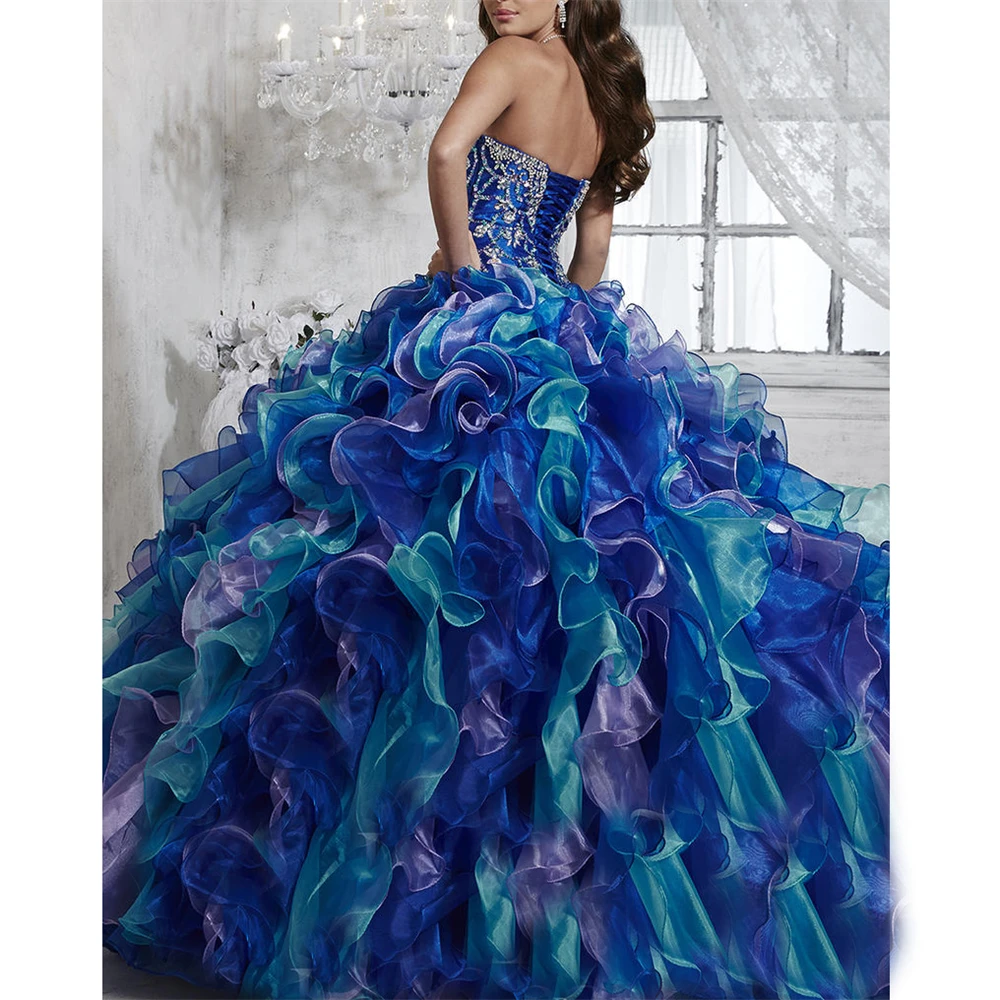 Vestido/халат с милым вырезом, на шнуровке, синего цвета, многослойное Пышное Платье, Vestidos 15, Vestido de Quinceanera