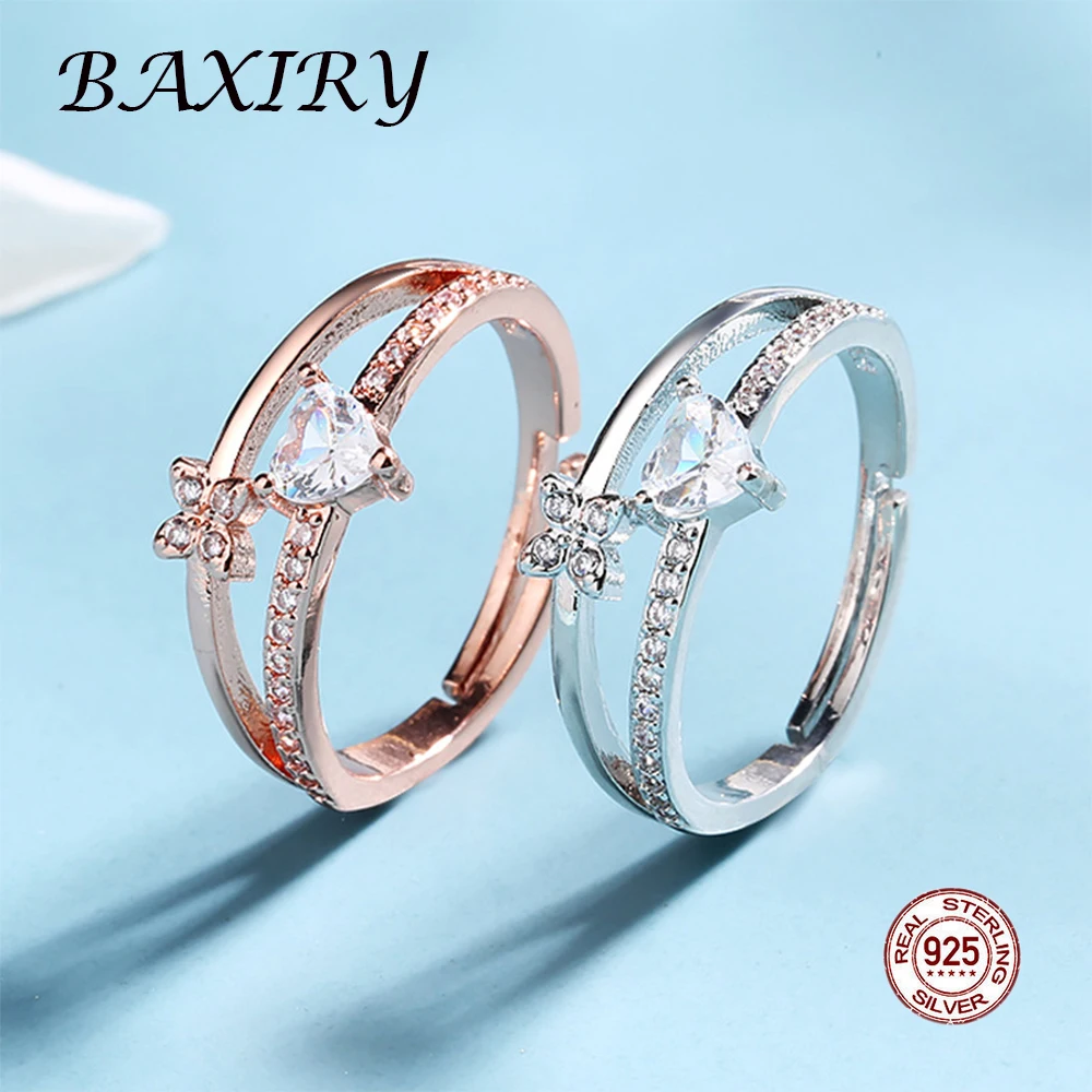 

Luxury Silver Ring Gemstone 925 Sterling Silver Rings For Women Party Crystal Bouble Butterfly Ring Adjustable Engagement Ring