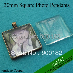30 мм античная Медь квадратный пустой кулон лотки с соответствующими ясно Стекло кабошоны для пользовательских фото изделия делают