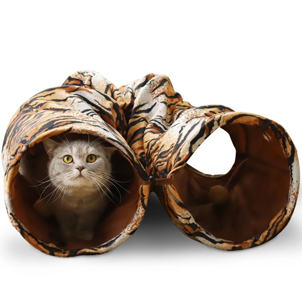 Складная кошка питомник забавная игрушка для кошки кролик маленький шар прекрасный 2 отверстия Тигр шаблон длинный туннель Высокое качество