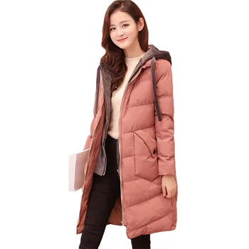 

Plus size Women Down cotton Jacket Winter Long Warm Parkas Fake two-piece suit Women's Casual Hooded Cotton Outerwear 5XL A1070