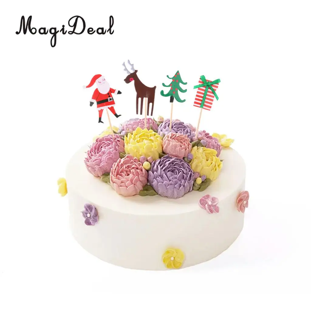 MagiDeal Pack of 24 Pieces Festival Cartoon Christmas Cupcake Picks Tree Santa Reindeer Box Cake Toppers Birthday Food Toothpick