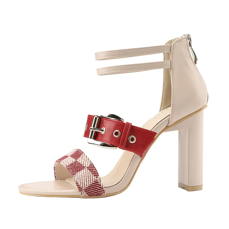 

2018 summer Europe and the United States sexy open toe high-heeled buckle women's shoes thick with back zipper sandals