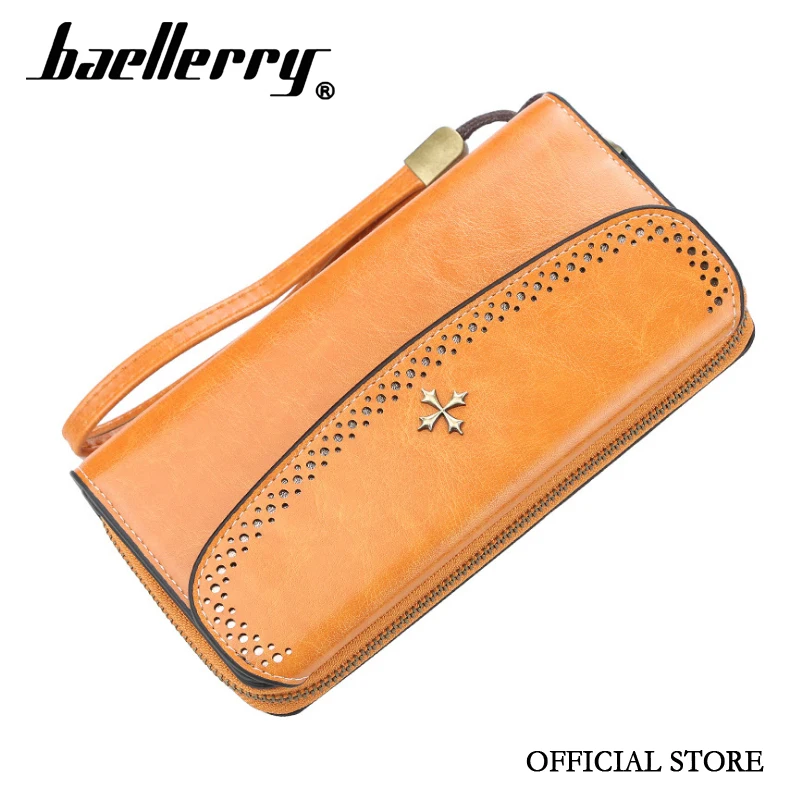 

Large capacity Baellerry official women oil wax leather clutch luckly four-leaf clover lady's mobile phone wallet with handle