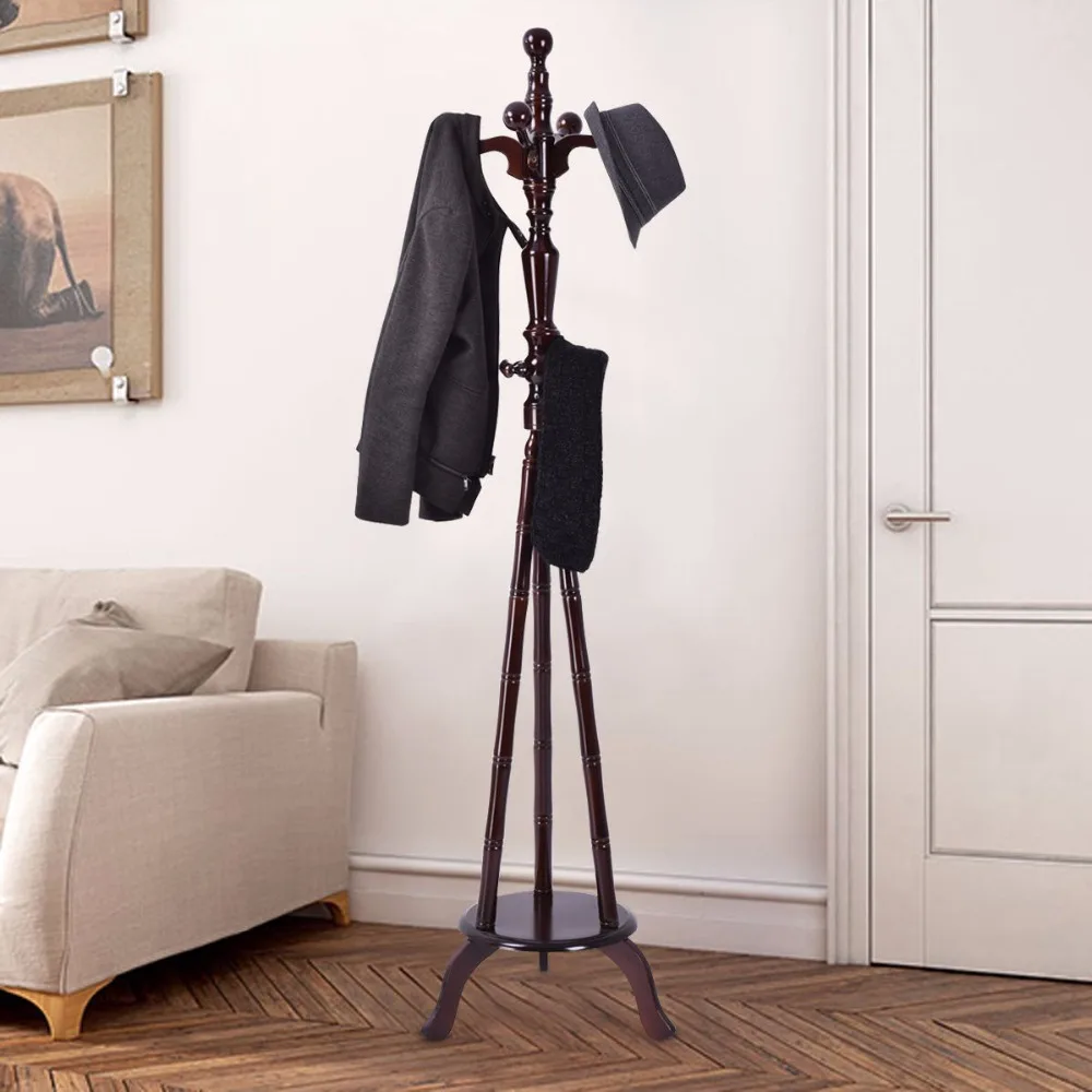 

Giantex 73" Free Standing Solid Wood Coat Hat Purse Hanger Tree Stand Rack Furniture New Home Furniture HW54008