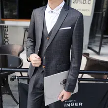 Осень весна мужская одежда на заказ серый черный плед жених Свадебные смокинги для мужчин 3 шт. костюмы terno masculino