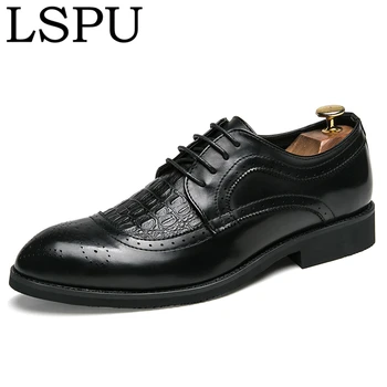 

New Arrival Pointed Toe Men Leather Shoes Lace Up Breathable Casual Men Shoes Fashion Alligator Print Dress Shoes Plus Size38-45