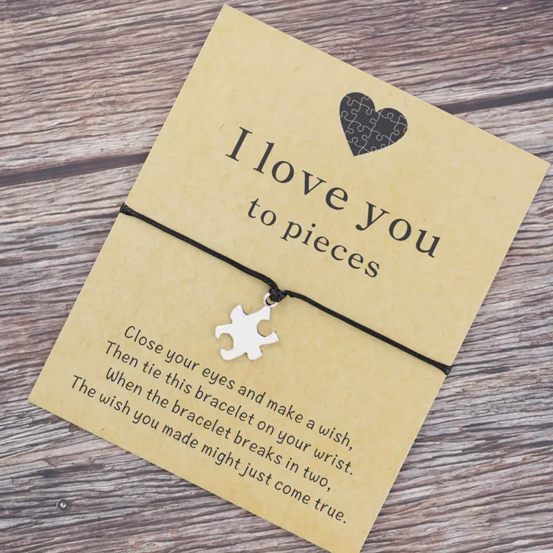 

Love You To Pieces Puzzle Wish Bracelet Jigsaw Charm Bracelet Friend String Cord Bracelet for Women Men Jigsaw Jewelry Gifts