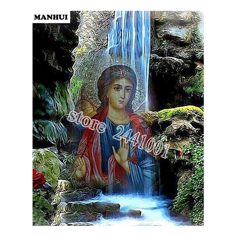 DIY Diamond Painting Cross Stitch Religion Mosaic Needlework Crafts Virgin Waterfall Square diamond embroider BSP014 | Дом и сад