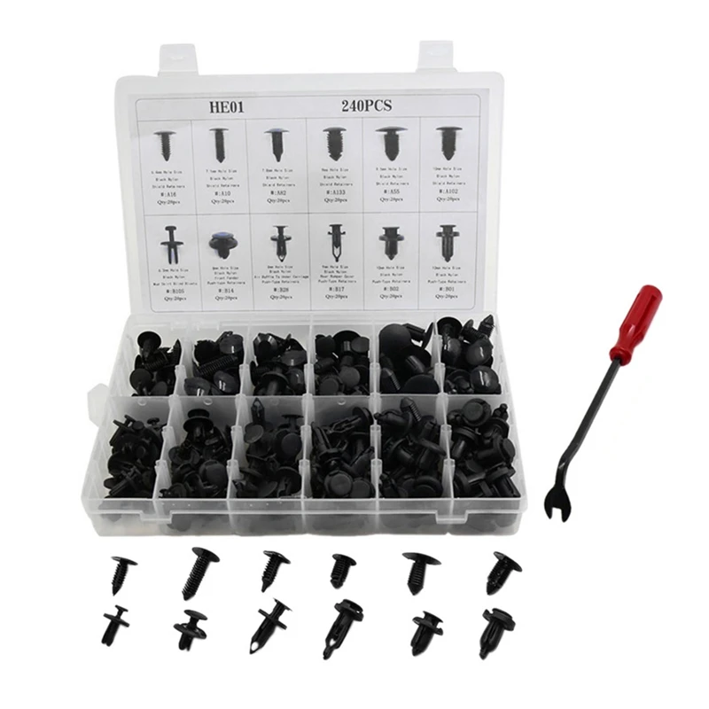 Comprar VODOOL unids set 240 Auto cuerpo plástico Push Pin remache sujetadores recorte Clip de repuesto de coche Kit de surtido de abrazadera para BMW Ford GM
