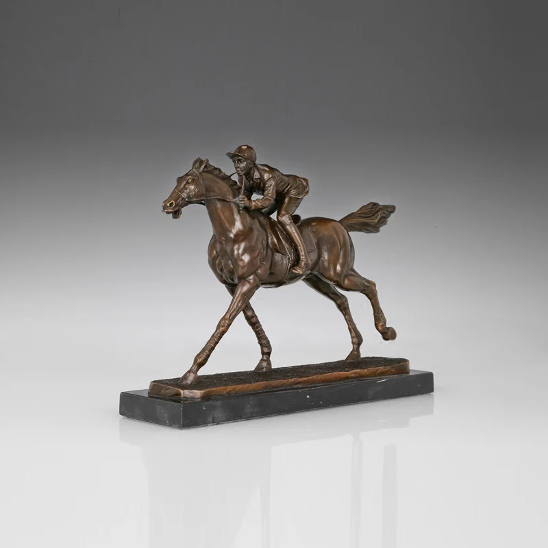 ATLIE برونزية سباق الخيل تمثال العتيقة الذكور الحصان المتسابق النحت البرونزية النحاس تمثال ل ديكور داخلي في الهواء الطلق
