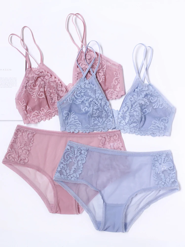 

Front Open Sexy Lace Wire Free Bra Brief Sets Transpant Women's Bra And Panties