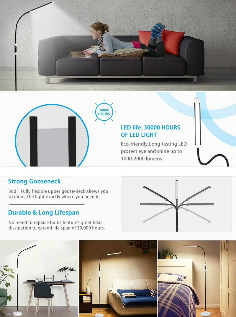 Lâmpada de Assoalho Dimmer com Controle Remoto para Sala Led com 5 Artpad Gooseneck Durável Alumínio Nível Brilho Estar Leitura 10 w 2 Cheap Luminárias de pé