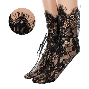 

Chic Streetwear Women's Fashion Lace Ribbon Socks Ladies Transparent Floral Lace Sweet Mesh Bow Fishnet Sexy Hollow Out Net Sock