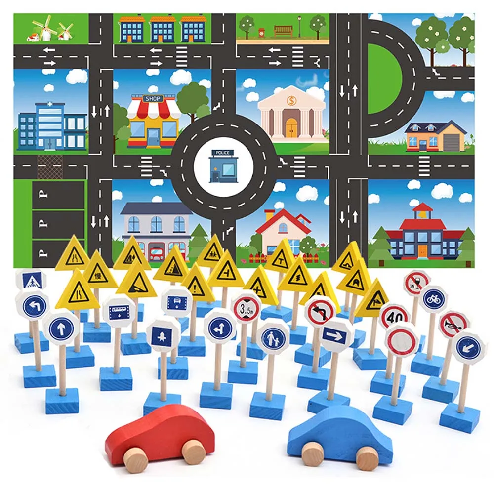 

MrY New Wooden Street Traffic Signs Parking Scene Sign Kids Children Educational Toy Set For Kids Birthday Gift