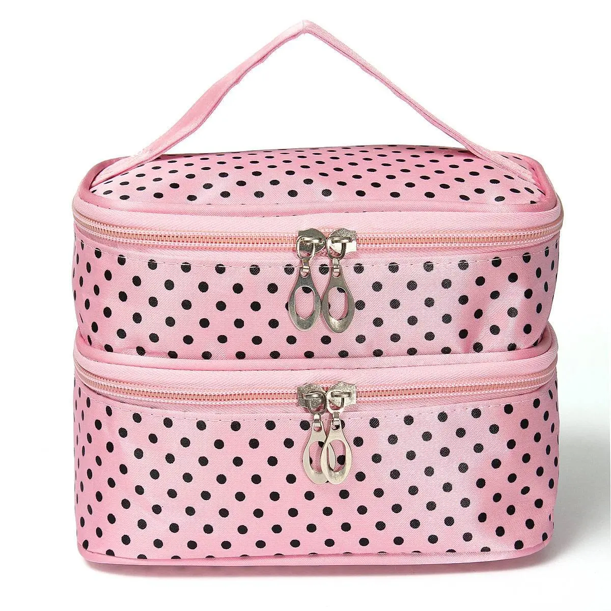 TFTP Womens Fashion Dot Pattern Double Layer Makeup Bag(Pink)