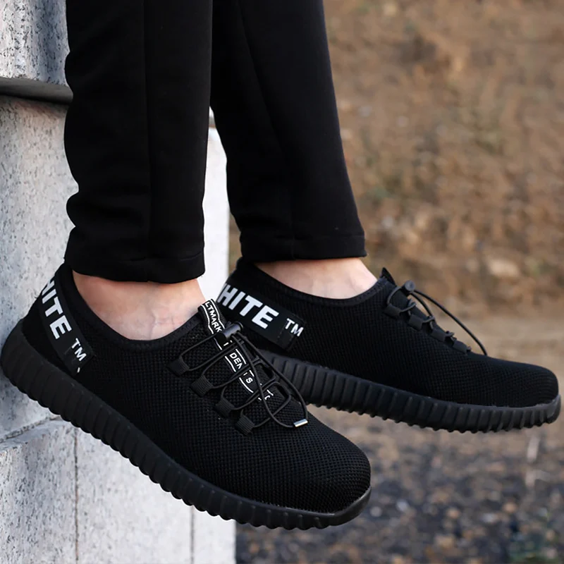 

Men's sneakers elastic band large size 38-45 men casual shoes breathable light anti-smashing anti-piercing work shoes