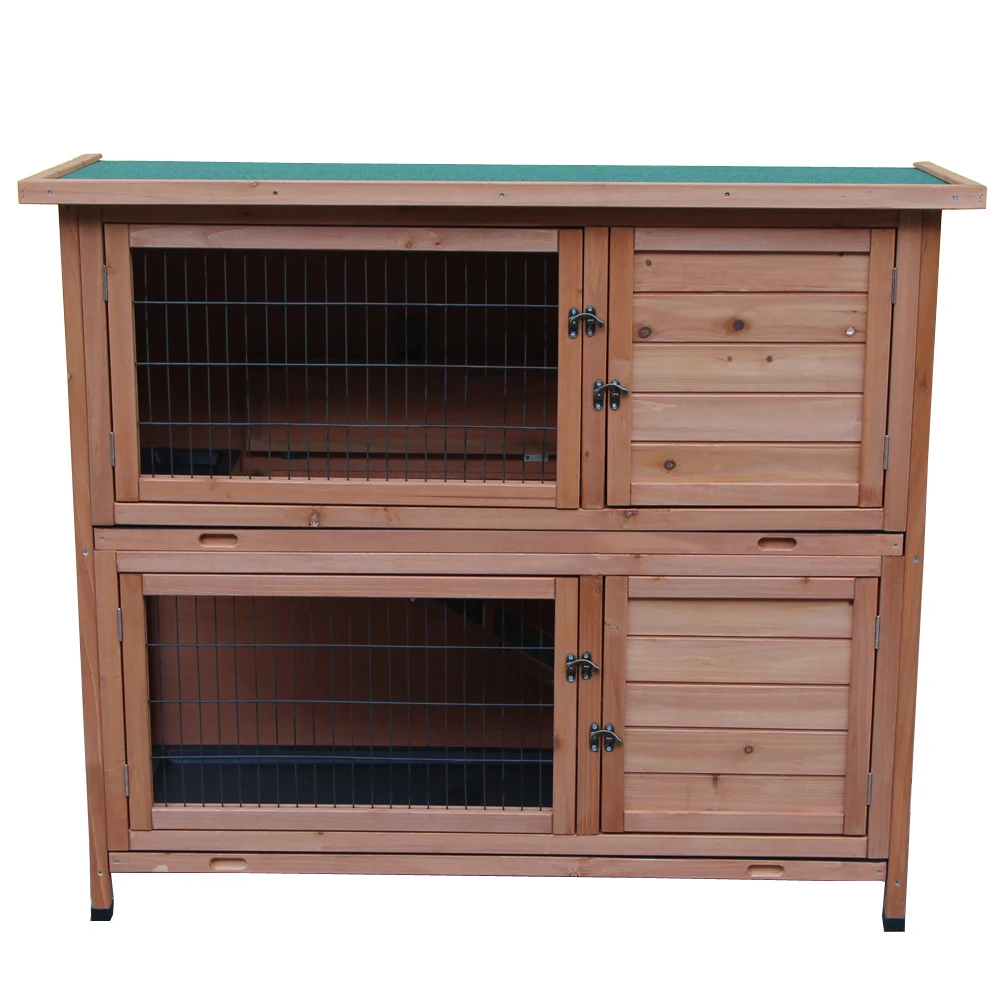 

48" 2 Tiers Waterproof Outdoor Wooden Rabbit Hutch Chicken Coop Bunny Cages Pet Cage for Small Animals Pet House - US Stock