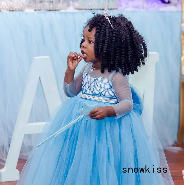 Puffy tulle sheer long sleeves toddler birthday evening party outfit bling sequins Princess frozen light blue flower girl dress Puffy tulle sheer long sleeves toddler birthday evening party outfit bling sequins Princess frozen light blue flower girl dress