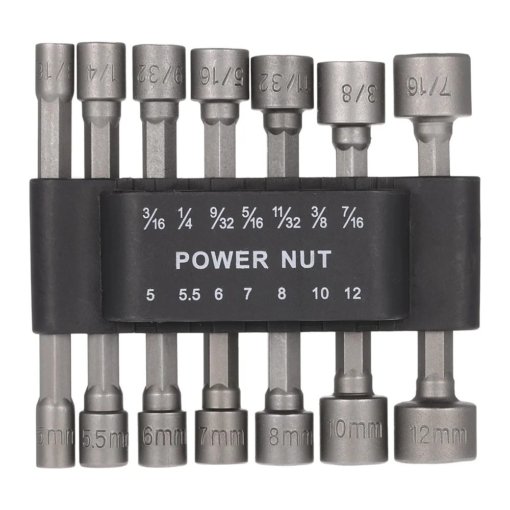 

14pcs Pneumatic Strong Power Nut Driver Drill Bit Set 1/4" Hex Shank SAE Metric Socket Wrench Screw One-piece Without Magnetic