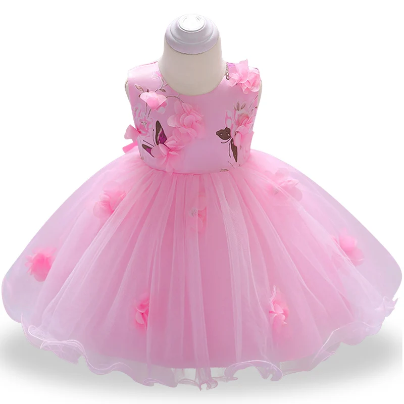 Платье для маленьких девочек летние Детское платье принцессы для девочек детские для девочек первое Платье для первого дня рождения Inant Платья для вечеринок Одежда для новорожденных - Цвет: Pink