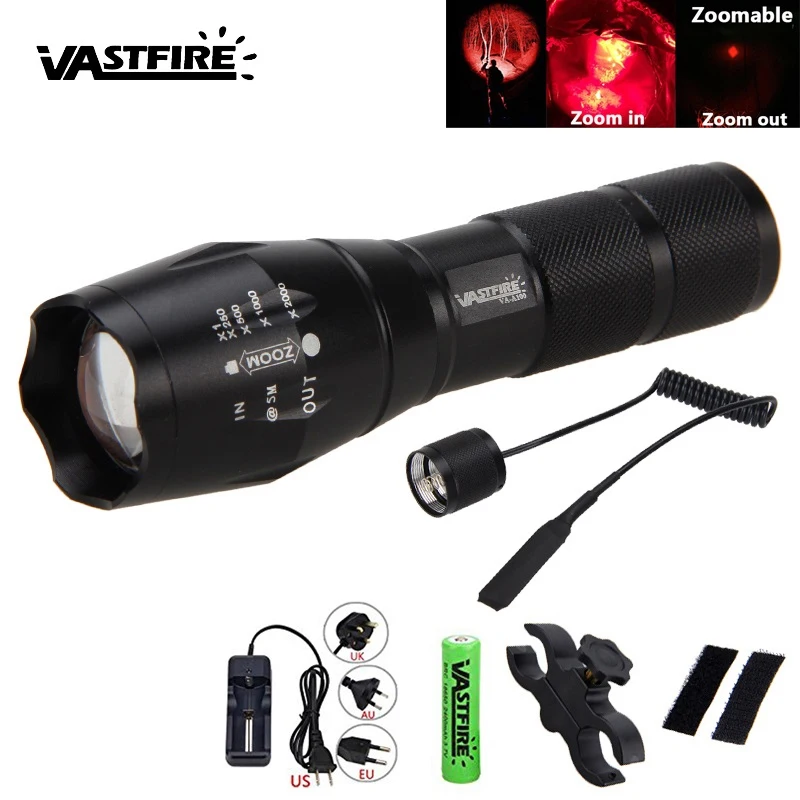 

Zoomable 350Lm Red Q5 LED Adjustable Focus Handheld Waterproof Flashlight Torch+18650 Rechargeable+Rifle Scope Mount+Charger