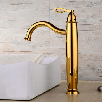 Buy Bathroom Sink Faucets Gold Color Single Hole Deck Mounted Waterfall Hot And Cold Water Mixer Tap MPDK004-1