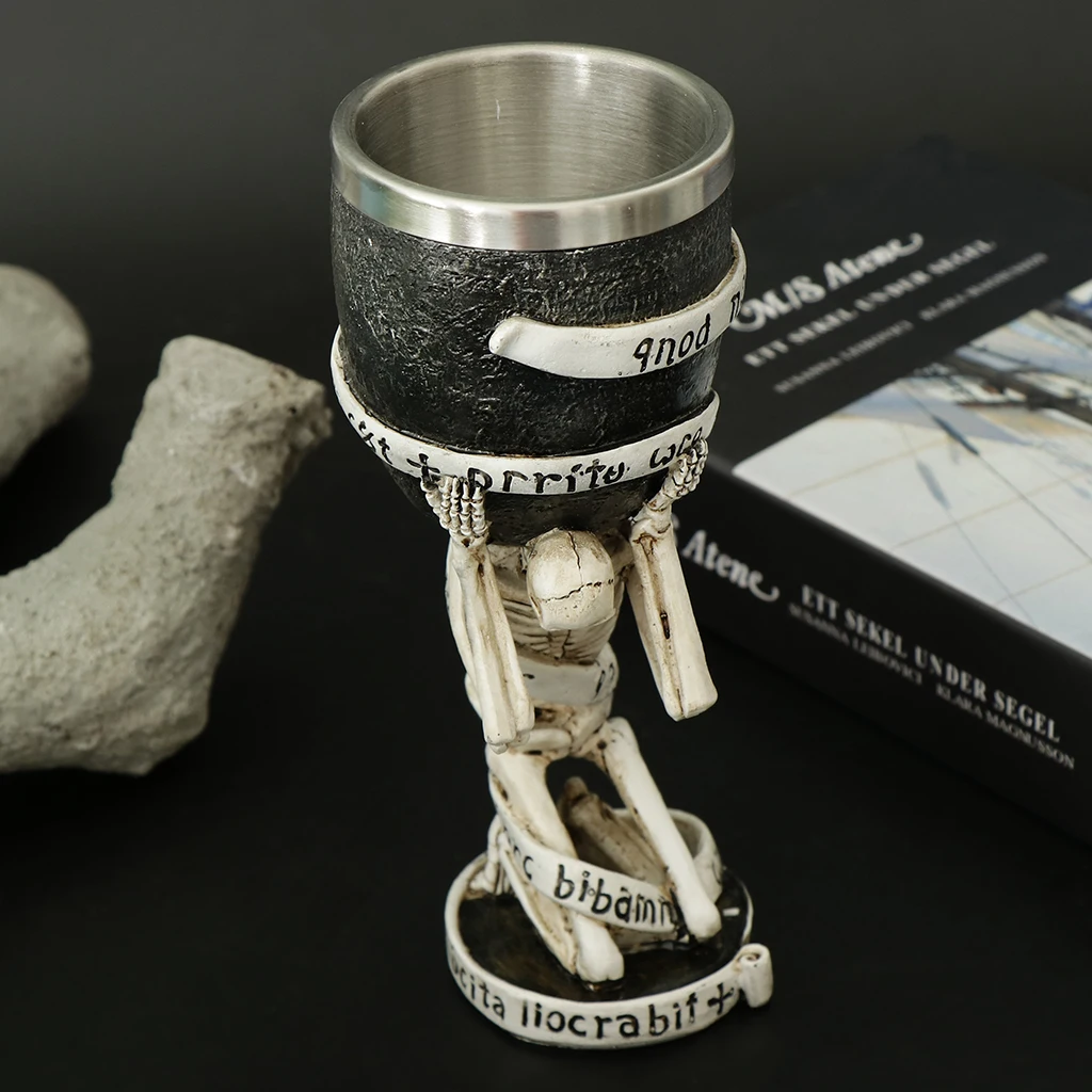3D Gothic Skull Cup Stainless Steel Resin Skeleton Design for Bar Party Home Wine Goblet Cups Decor Crafts