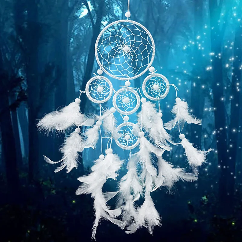 White Dreamcatcher Wind Chimes Indian Style pearl Feather Pendant Dream Catcher Gift