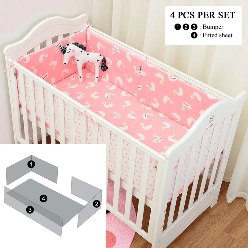 4pcs set Muslinlife Ins ярко-розовый Гусь хлопок кроватка Постельное белье для новорожденных, костюм для 130*70 см кроватка кровать для детей от 1 года до 5 лет шт./компл - Цвет: 4pcs set