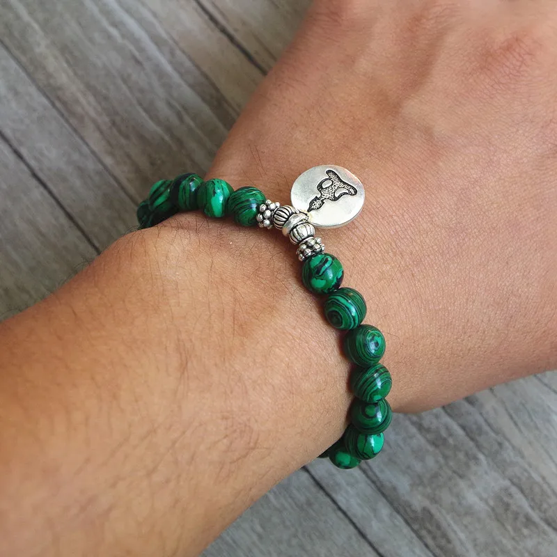 DIY Handmade Jewelry Malachite Beaded Bracelet Yoga Chakra Prayer Mala Buddha Bracelet Women Men Strand Charm Bracelet - Image 5