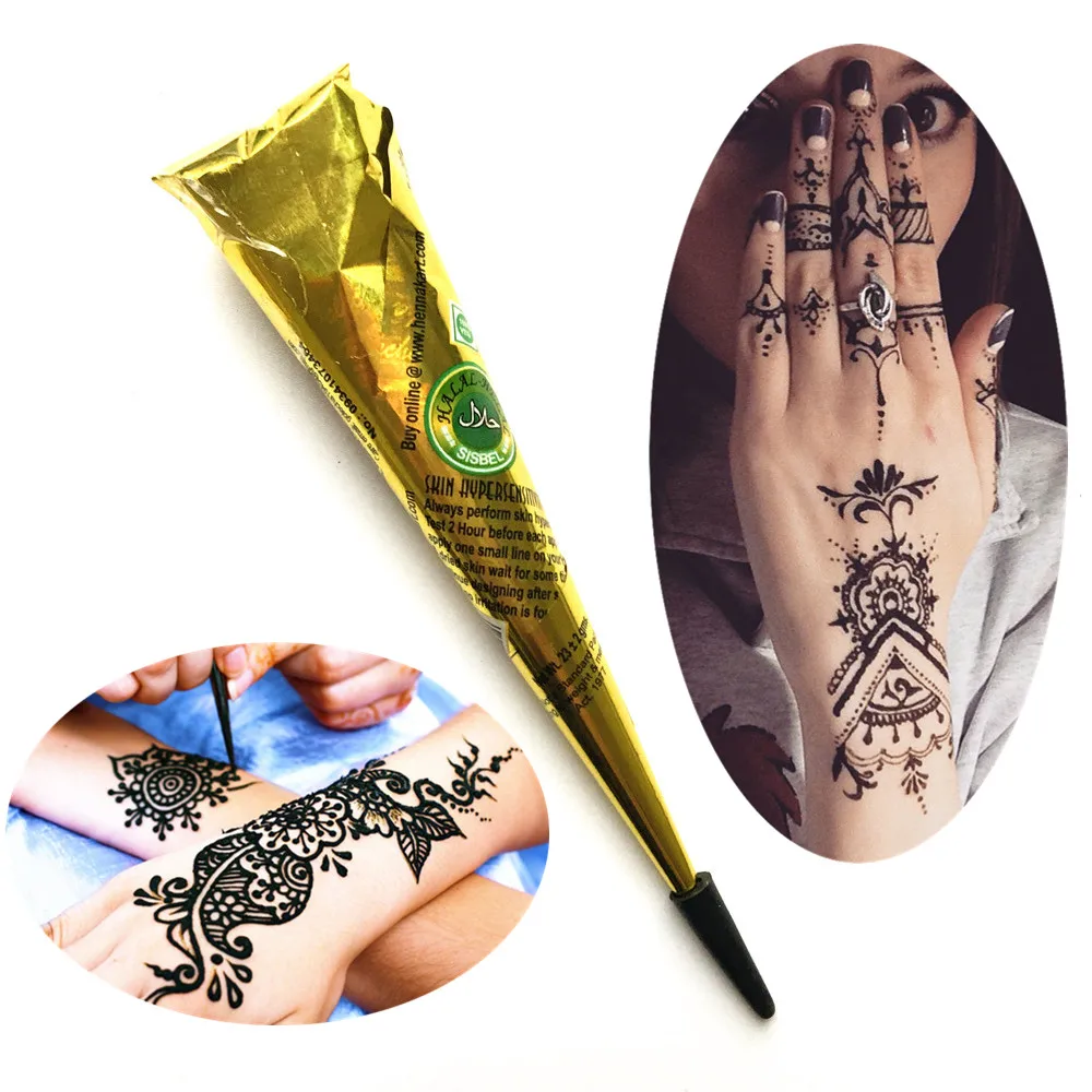 

1PC Black Ink Color Henna Tattoo Paste Indian Waterproof Tattoo Mehndi Diy Drawing Tatoo Body Paint Art Cream Cone For Stencil