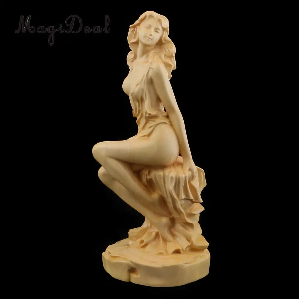 European Style Boxwood Carved Beauty Statue People Figurine Sculpture for Home Office Decor