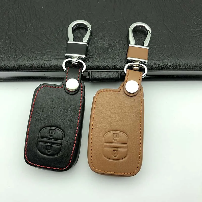 Genuine Leather Remote Control Keychain Car Key Cover For Toyota Camry