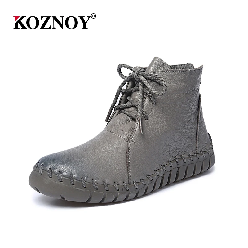 

2018 Fujin Vintage Style Genuine Leather Women Boots Flat Booties Soft Cow hide Women's Shoes Front Ankle Boots zapatos mujer