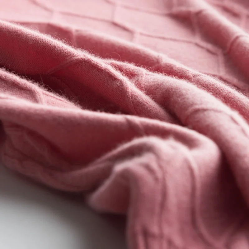 JECH Spring and autumn new women's sweater pullover high collar plaid pure cashmere knit women's fashion cashmere sweater coat Sweaters