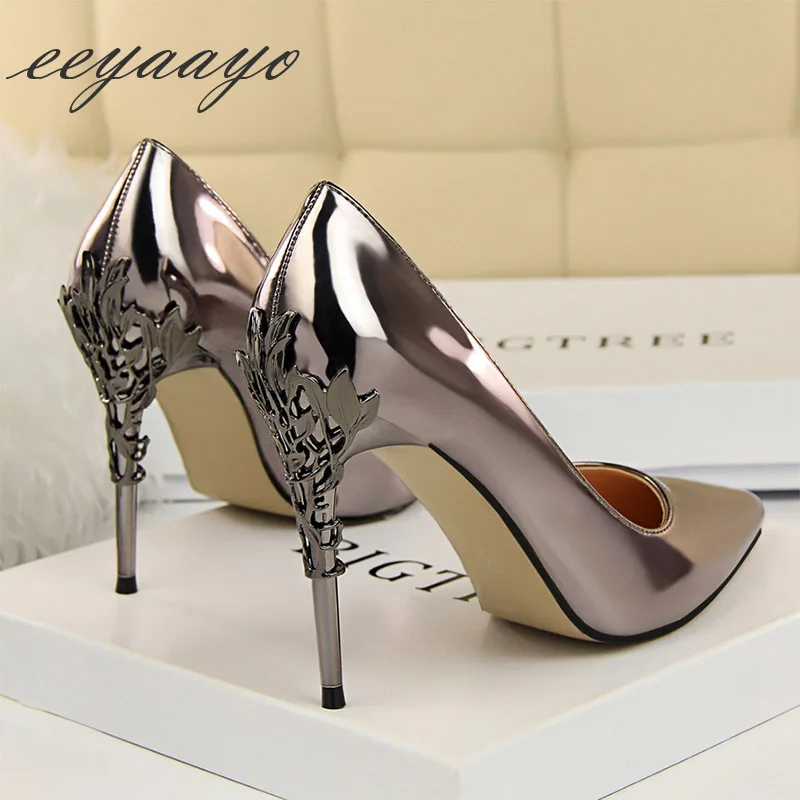 

2019 Spring/Autumn Women Pumps High Thin Metal Heel Pointed Toe Sexy Ladies Bridal Wedding Women Shoes Bronze High Heels Pumps