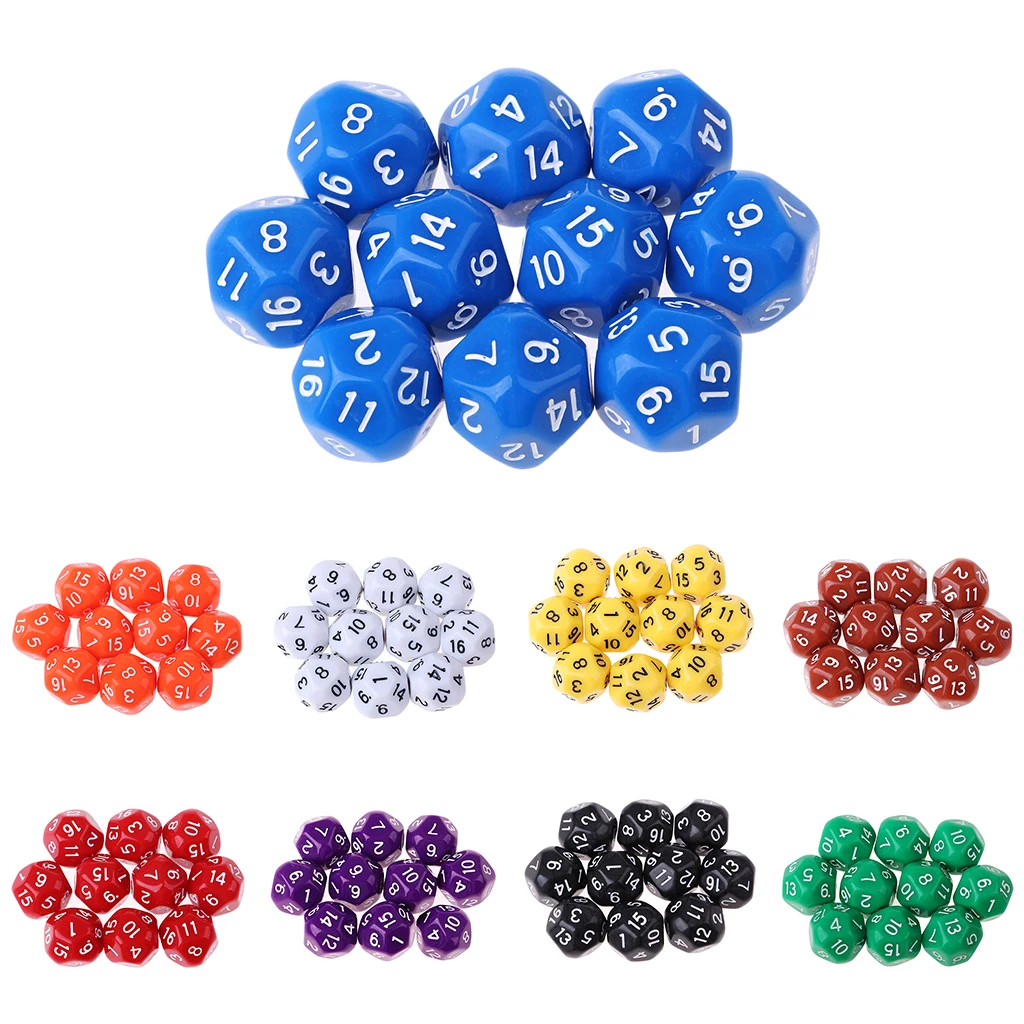 

10Pcs 16 Sided D16 Acrylic Dices Table Game Accessory Toys for DND MTG TRPG Dungeons and Dragons Education or School Supplies