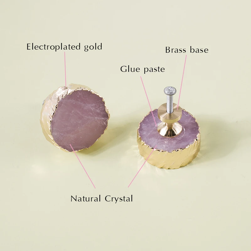 Натуральный кристалл круг одно отверстие Ручка экстравагантная природа розовый кристаллический камень круг ручка/ручка для шкафа мебельная фурнитура