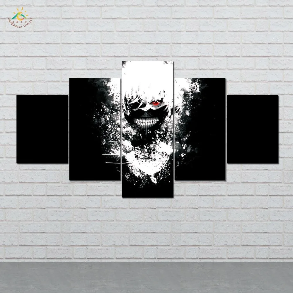 Us 108 40 Offanime Tokyo Ghoul Red Eyes Wall Art Canvas Painting Posters And Prints Decorative Picture Decoration Home 5 Pieces In Painting