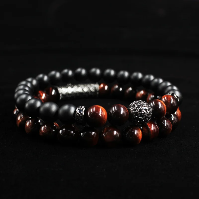 Günstig 2018 neue 2 teile satz von Luxus Natürliche Tiger Eye Stein Armband Damen Und Herren Schmuck Halskette Armband Geschenk männer armband