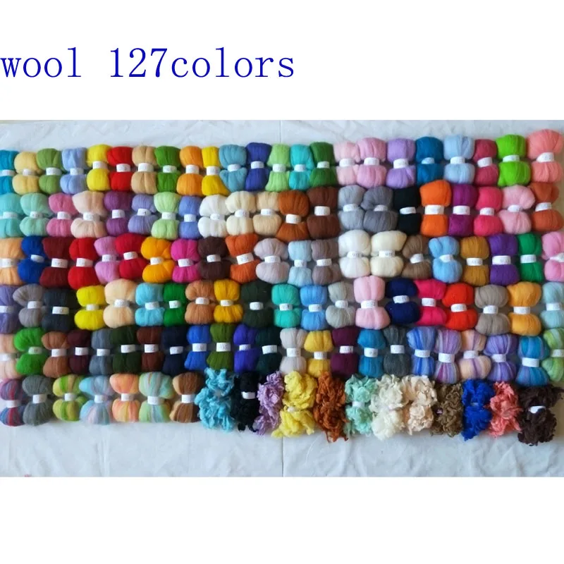 WFPFBEC 127 colors needle felting wool for roving wool fiber combed 100% merino felt 635g 5g/color alpaca Curly Fiber